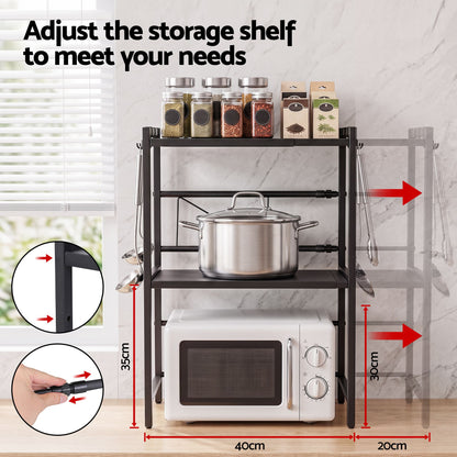 Artiss Kitchen Bakers Rack 40-60CMX78CM Metal Microwave Stand Black