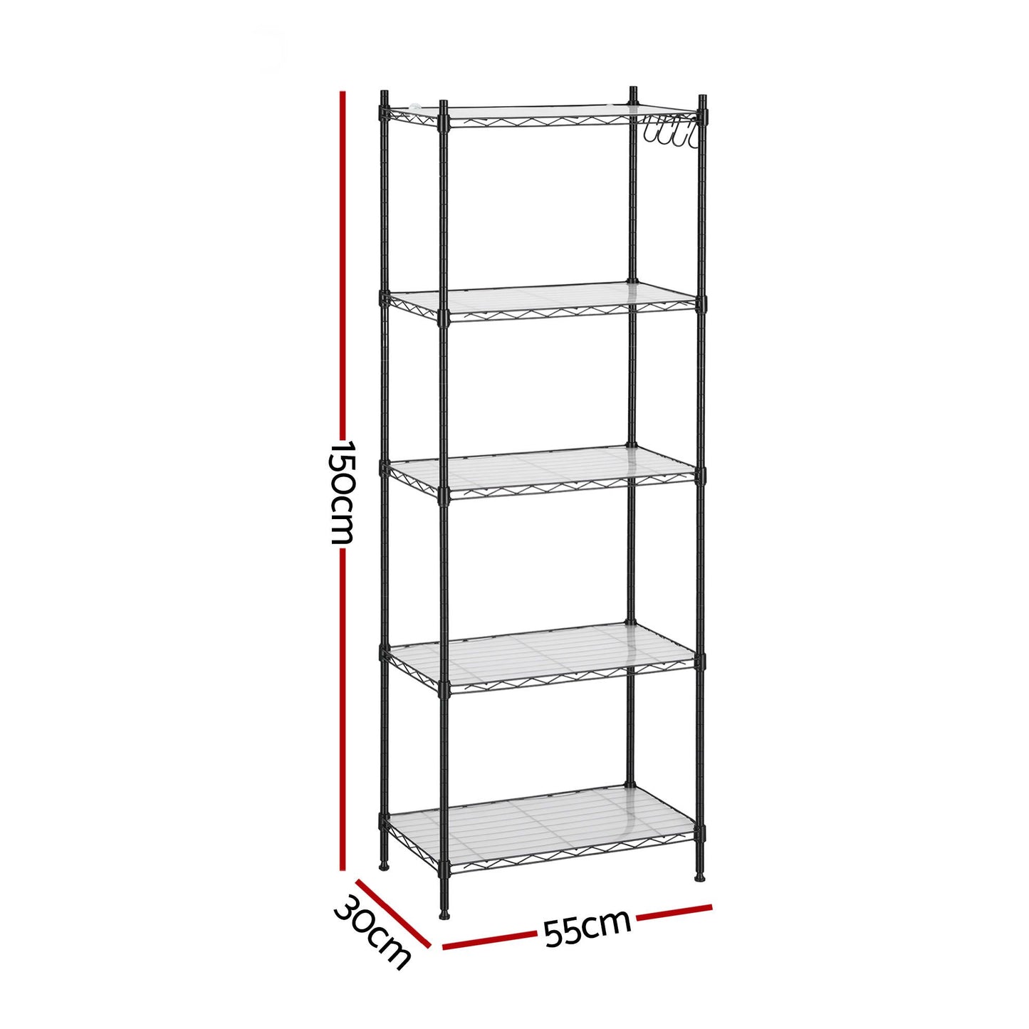 Artiss 5-Tier Kitchen Rack Shelf Shelving Unit 55x30x150CM Adjustable Metal Storage Shelves Black