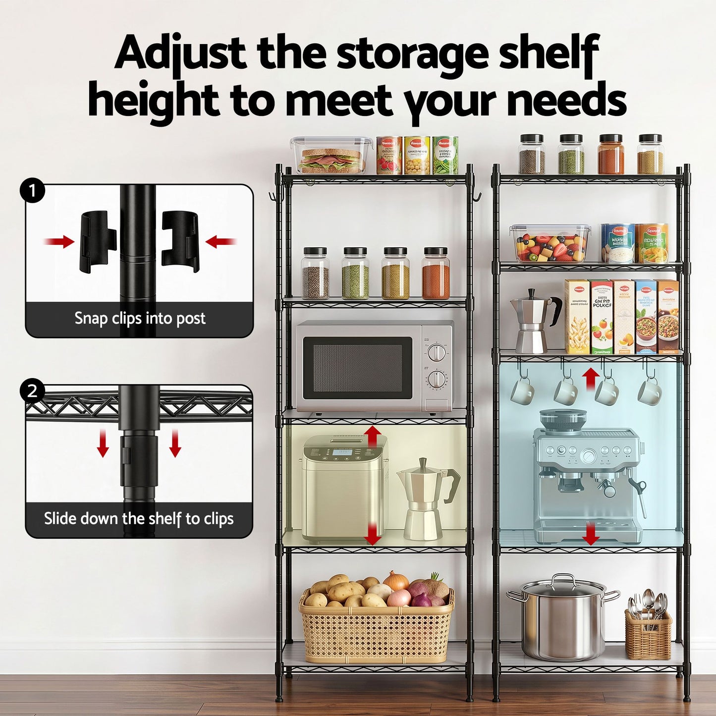 Artiss 5-Tier Kitchen Rack Shelf Shelving Unit 55x30x150CM Adjustable Metal Storage Shelves Black