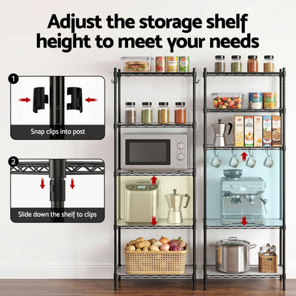 Artiss 5-Tier Kitchen Rack Shelf Shelving Unit 55x30x150CM Adjustable Metal Storage Shelves Black