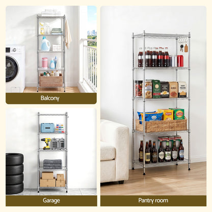 Artiss 5-Tier Kitchen Rack Shelf Shelving Unit 60x35x150CM Adjustable Metal Storage Shelves Silver