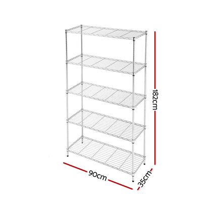 Artiss 5-Tier Kitchen Rack Shelf Shelving 90x35x182CM Adjustable Metal Storage Shelves