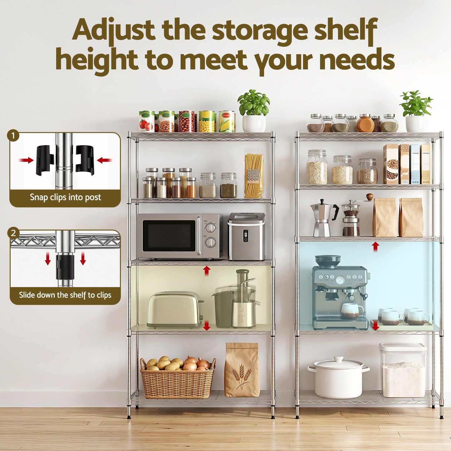 Artiss 5-Tier Kitchen Rack Shelf Shelving 90x35x182CM Adjustable Metal Storage Shelves