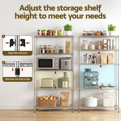 Artiss 5-Tier Kitchen Rack Shelf Shelving 90x35x182CM Adjustable Metal Storage Shelves
