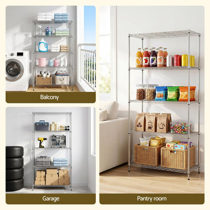 Artiss 5-Tier Kitchen Rack Shelf Shelving 90x35x182CM Adjustable Metal Storage Shelves