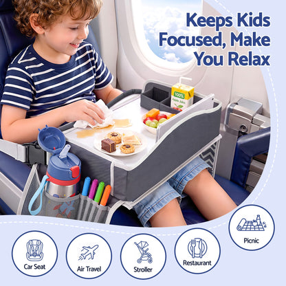 Keezi Kids Travel Tray Car Seat Lap Desk Portable Car Desk Organiser for Car & Airplane Grey