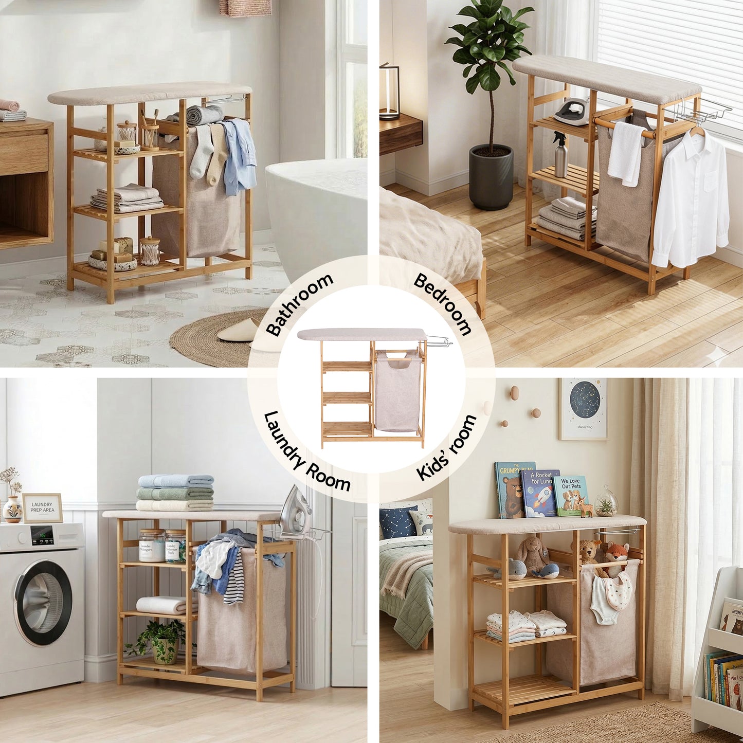 Artiss Laundry Basket Hamper with Ironing Board Bamboo