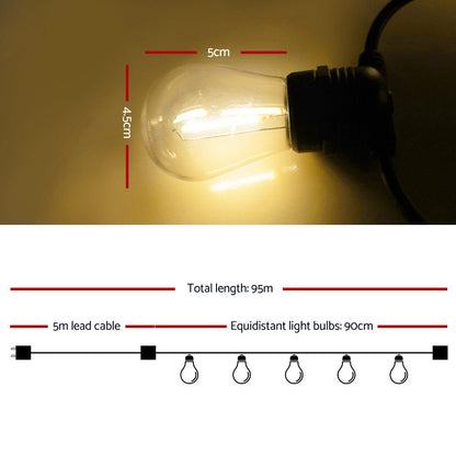 95m LED Festoon String Lights Christmas Decorations Wedding Party Outdoor Garden
