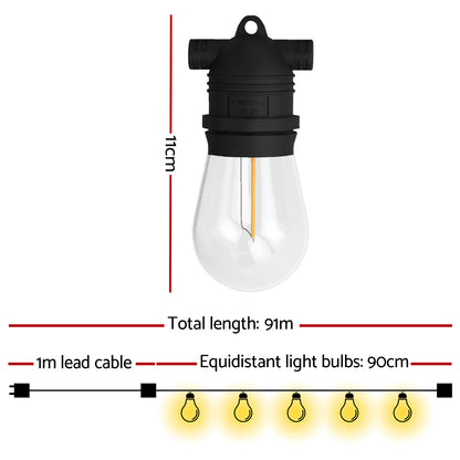 91m Festoon Lights Christmas Fairy String Lights Outdoor Party Garden Decor