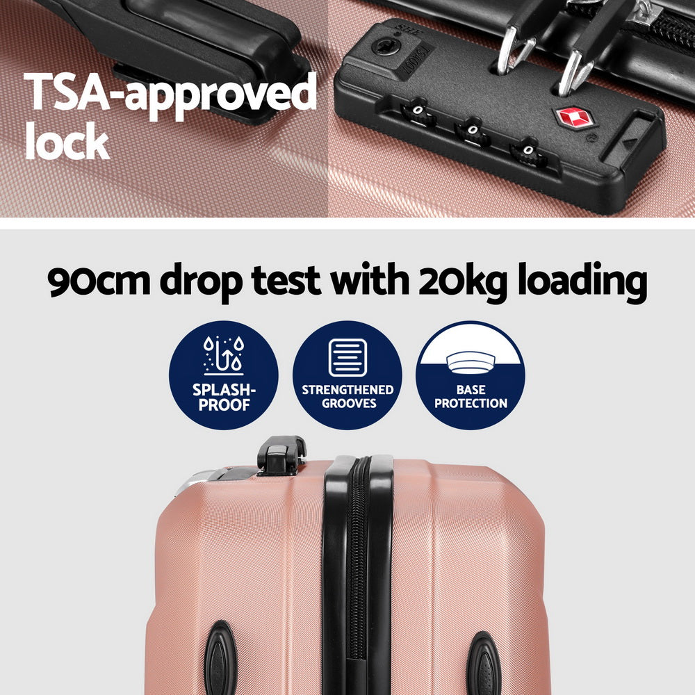 Wanderlite 2pc Luggage 12" 20" Trolley Travel Suitcase Storage Carry On TSA Lock Rose Gold