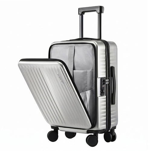 Wanderlite 20" Luggage Suitcase Front Pocket Travel Carry On Dual TSA Silver