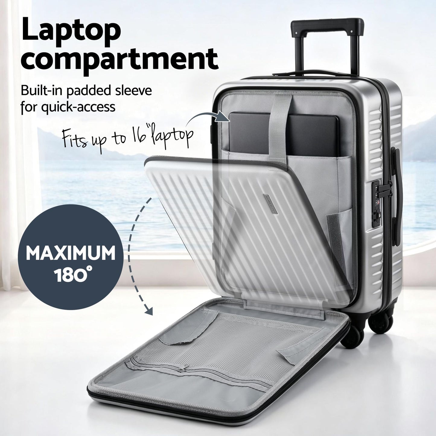 Wanderlite 20" Luggage Suitcase Front Pocket Travel Carry On Dual TSA Silver