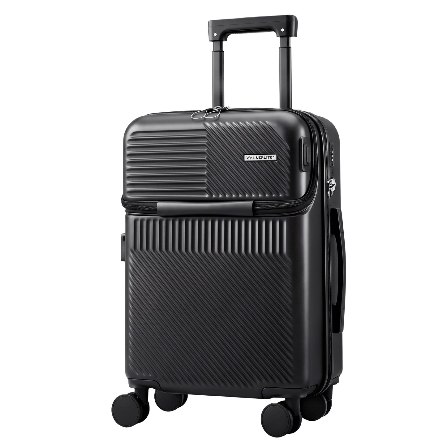 Wanderlite 20" Luggage Suitcase Front Pocket Travel Carry On TSA Black