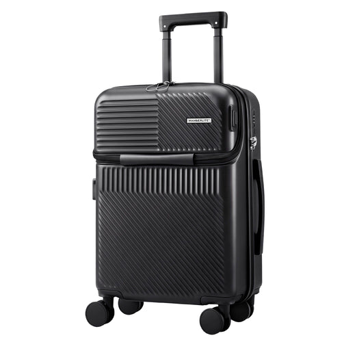 Wanderlite 20" Luggage Suitcase Front Pocket Travel Carry On TSA Black
