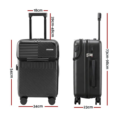 Wanderlite 20" Luggage Suitcase Front Pocket Travel Carry On TSA Black