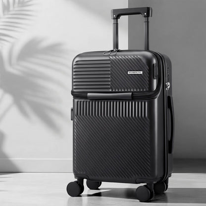 Wanderlite 20" Luggage Suitcase Front Pocket Travel Carry On TSA Black