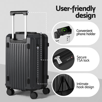 Wanderlite 2pcs Trunk Luggage Suitcase Travel Carry On TSA Lock 12" 20" Black