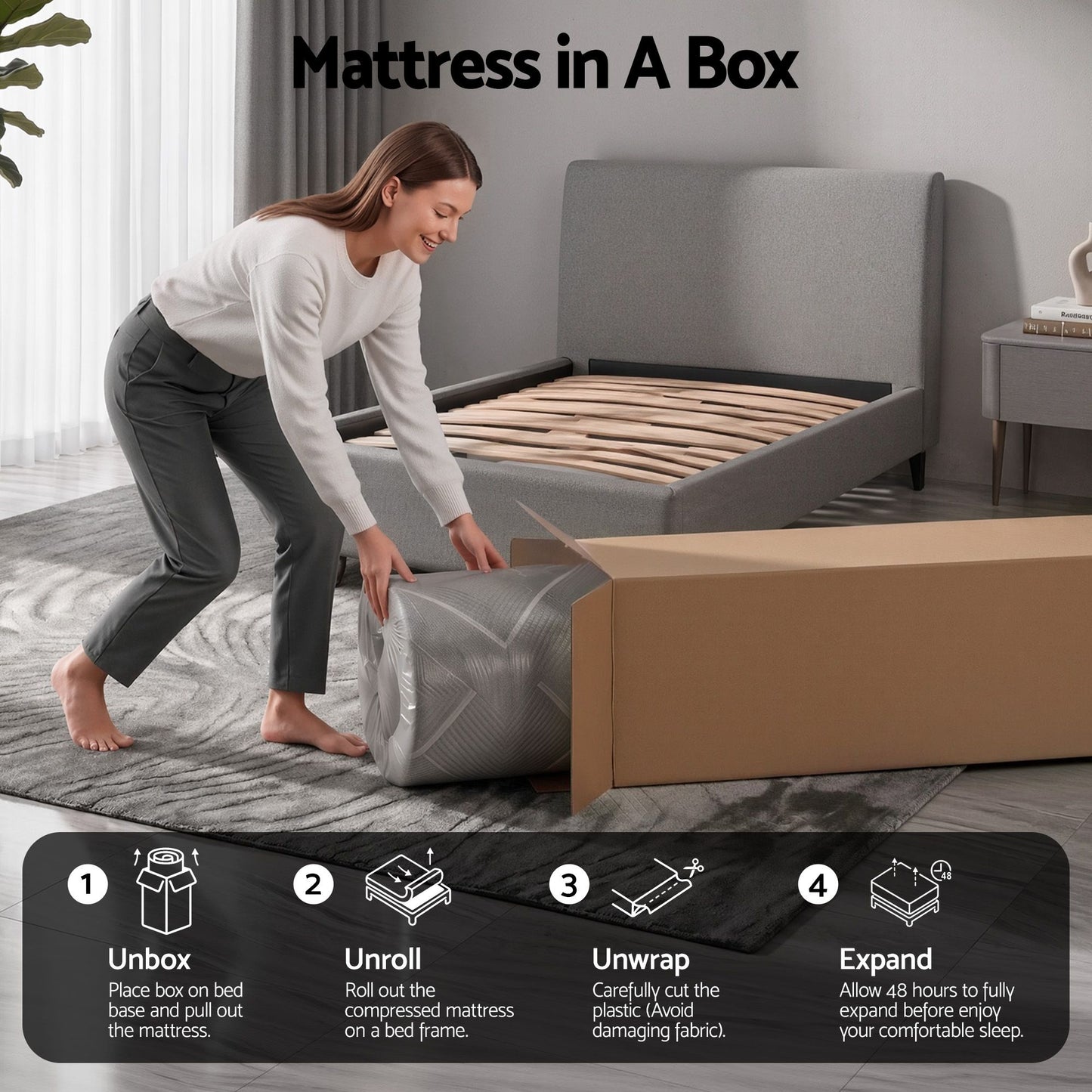 Giselle Single Mattress 26cm Firm Pocket Spring Dual Edge Support Dark Grey