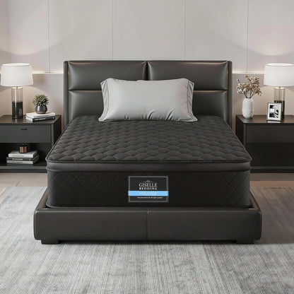 Giselle Bedding Single Mattress 34cm Euro Top with 5-Zone Pocket Spring Support Black