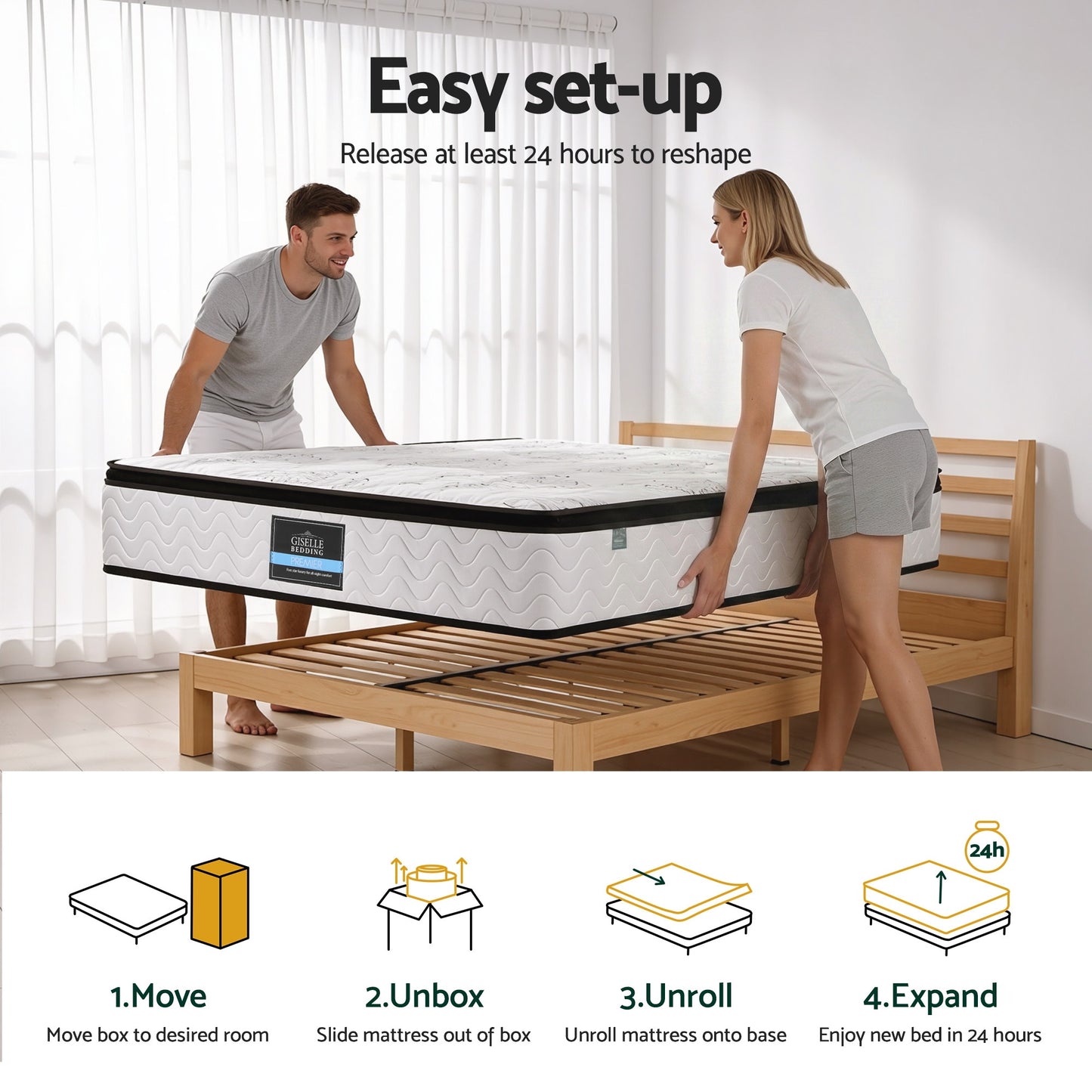 Giselle Bedding Single Mattress 30cm Pocket Spring Euro Top Medium Firm Foam