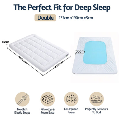 Giselle 5cm Double Memory Foam Mattress Topper Pillow Top with Gel Foam