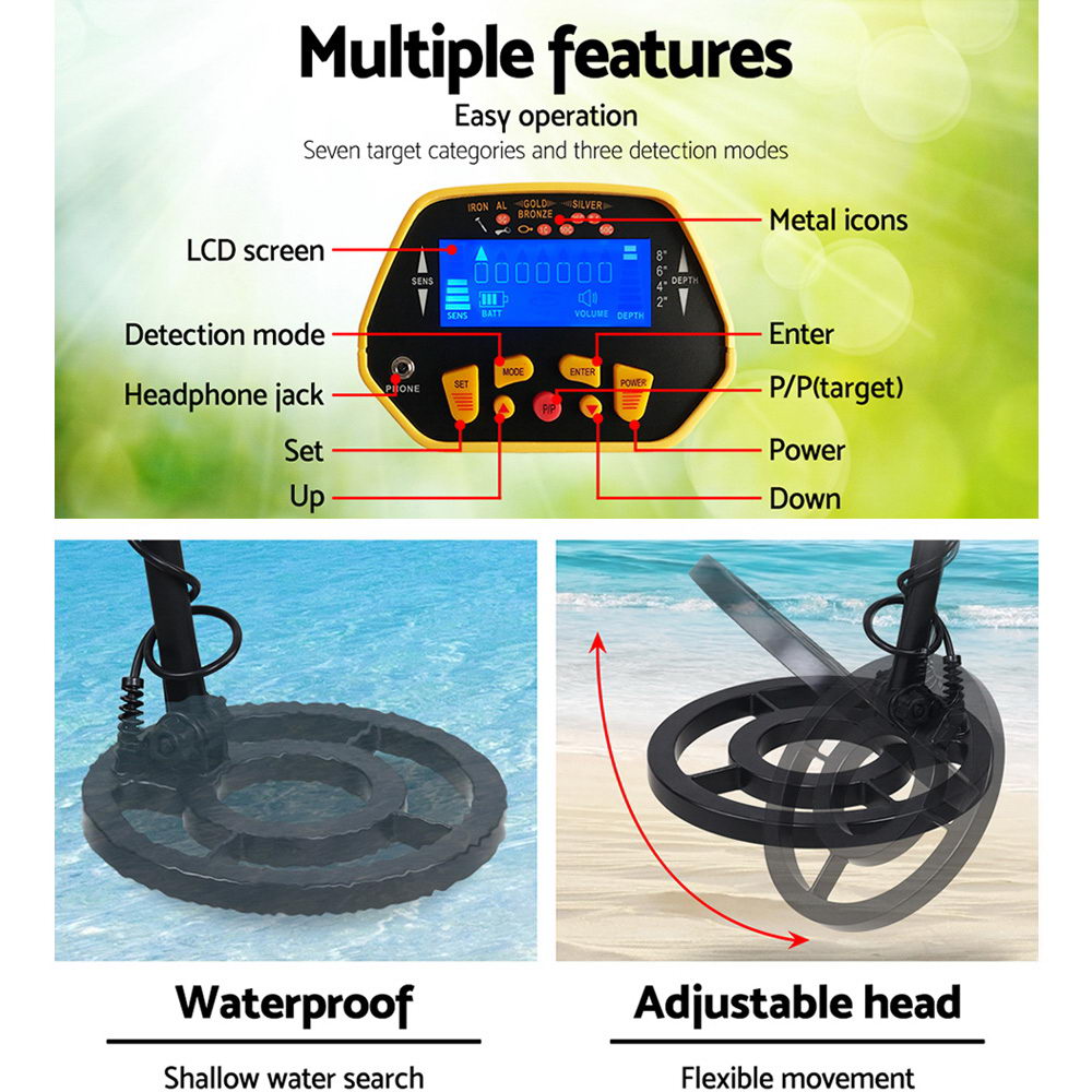 Metal Detector 180MM Deep Sensitive Waterproof Treasure Hunter Gold Digger Yellow