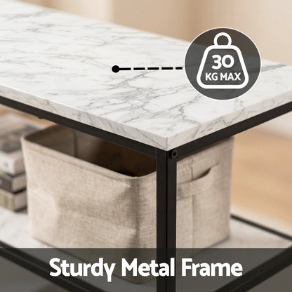 Artiss Console Table Marble Effect 3-Tier Sofa Entryway Side Table 90CM White