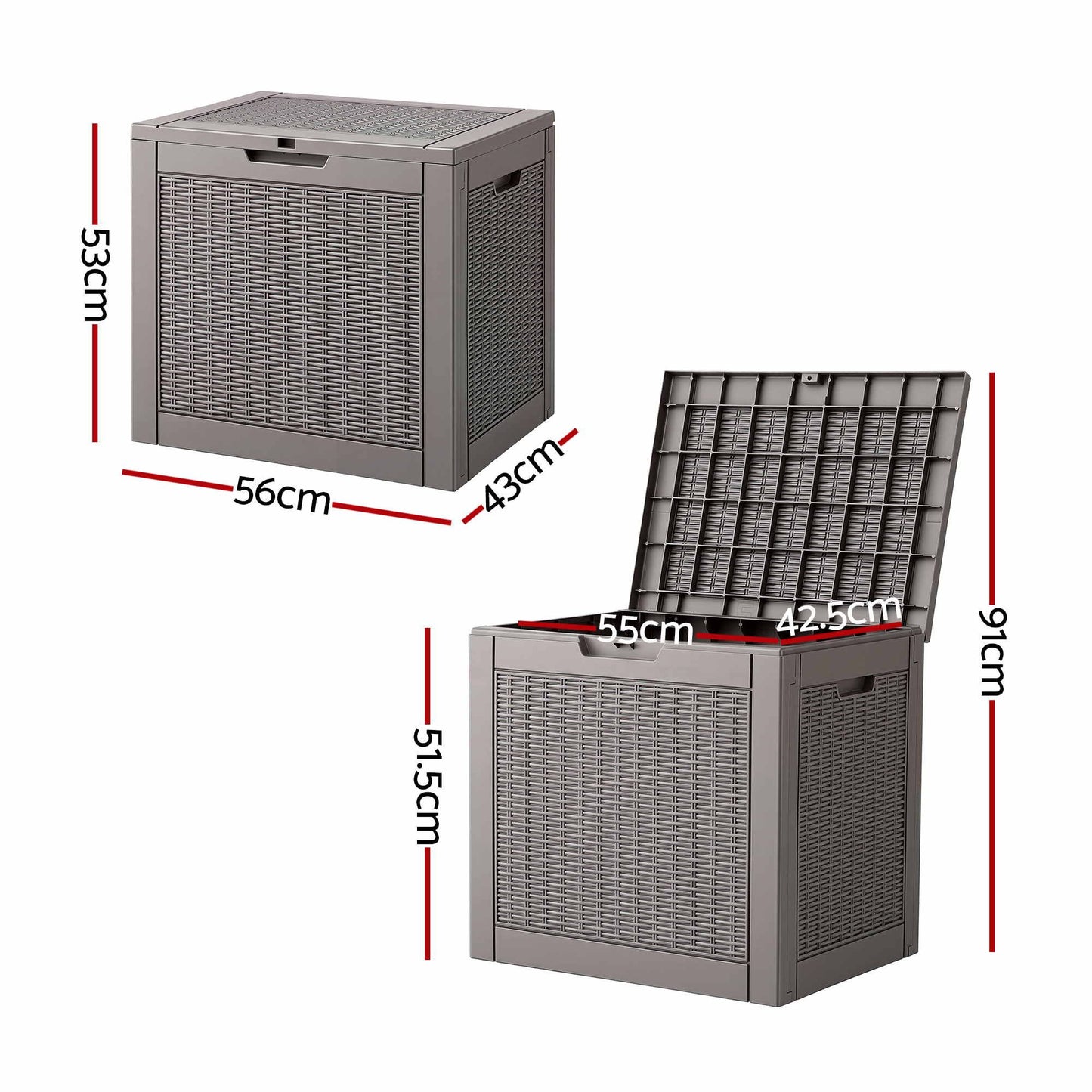 Gardeon Outdoor Storage Box 118L Container Lockable Garden Toy Tool Rattan-Texture Brown