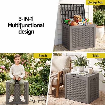 Gardeon Outdoor Storage Box 118L Container Lockable Garden Toy Tool Rattan-Texture Brown