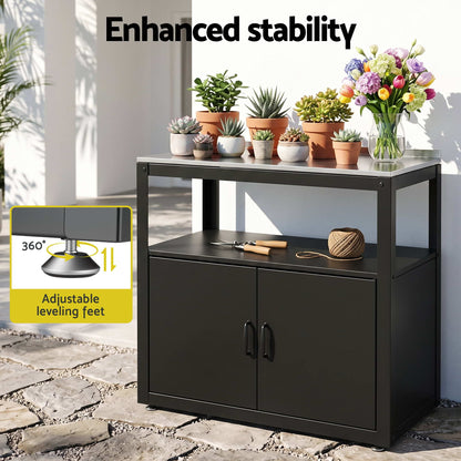 Gardeon Outdoor Storage Cabinet Garden Potting Bench Stainless Steel Table Top Black