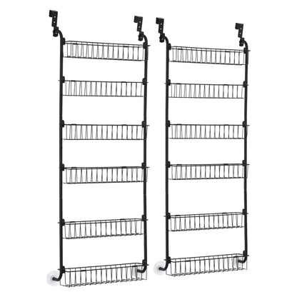 Artiss 2x Over Door Storage Pantry Organiser 6-Tier Metal Hanger Hook Black