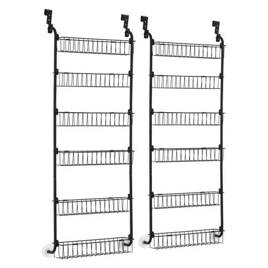 Artiss 2x Over Door Storage Pantry Organiser 6-Tier Metal Hanger Hook Black