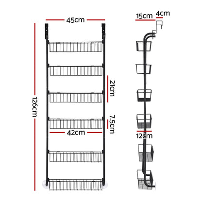 Artiss 2x Over Door Storage Pantry Organiser 6-Tier Metal Hanger Hook Black