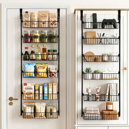 Artiss 2x Over Door Storage Pantry Organiser 6-Tier Metal Hanger Hook Black
