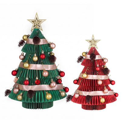 Jingle Jollys 2PCS Folding Tabletop Christmas Tree Xmas Decorations Red & Green