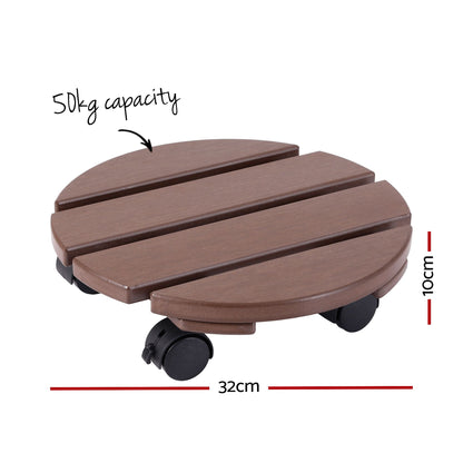 Gardeon 2PC Plant Carts HDPE Plant Caddy With Lockable Wheels Rolling Brown