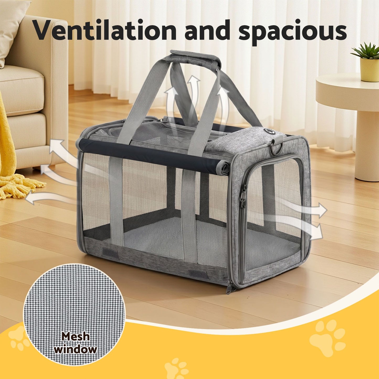 i.Pet Pet Carrier Bag Foldable Dog Cat Durable Crate Travel Cage Portable Car Kennel Grey
