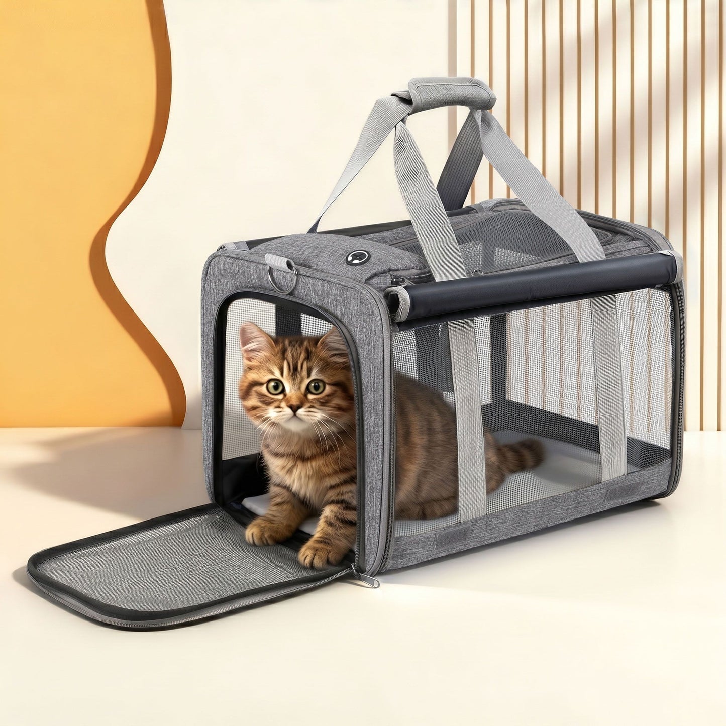 i.Pet Pet Carrier Bag Foldable Dog Cat Durable Crate Travel Cage Portable Car Kennel Grey