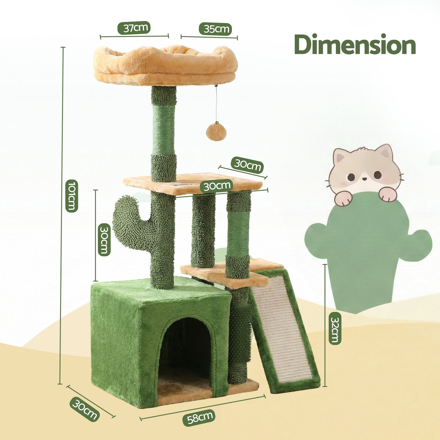 i.Pet Cat Tree Tower 101cm Scratching Post Furniture Scratcher House Green