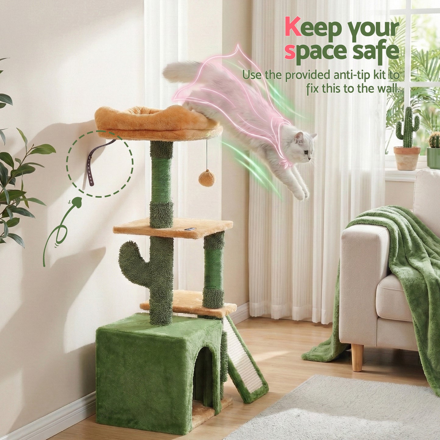 i.Pet Cat Tree Tower 101cm Scratching Post Furniture Scratcher House Green