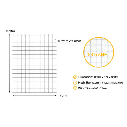 i.Pet Poultry Chicken Fence Pet Netting Wire Mesh Roll Duck Goose Coop 40Mx0.91M