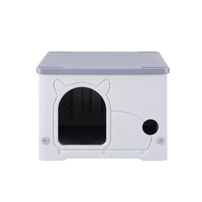 i.Pet Cat House Enclosed Shelter Plastic Nest Stackable Bench Box Outdoor Indoor Grey