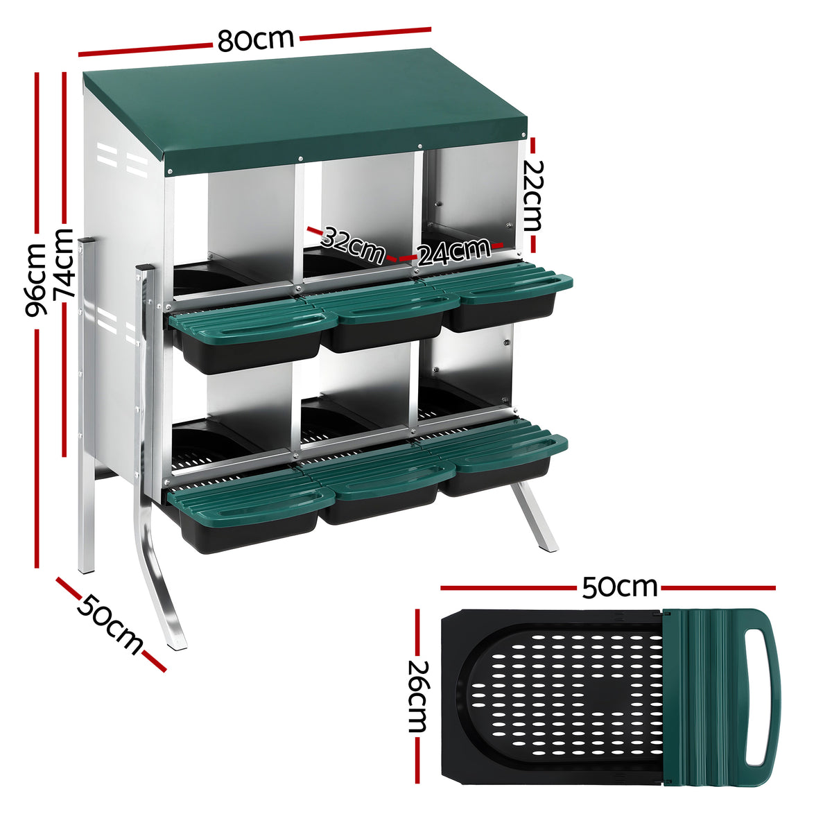 i.Pet Chicken Nesting Box Roll Away Metal Nesting Box Wall Mounted 6 Holes Green