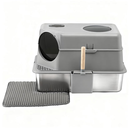 i.Pet Cat Litter Box Large Stainless Steel High Sided Pet Toilet Odour Control