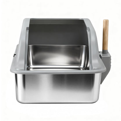 i.Pet Cat Litter Box Stainless Steel Large Semi-Enclosed Pet Kitty Toilet Grey