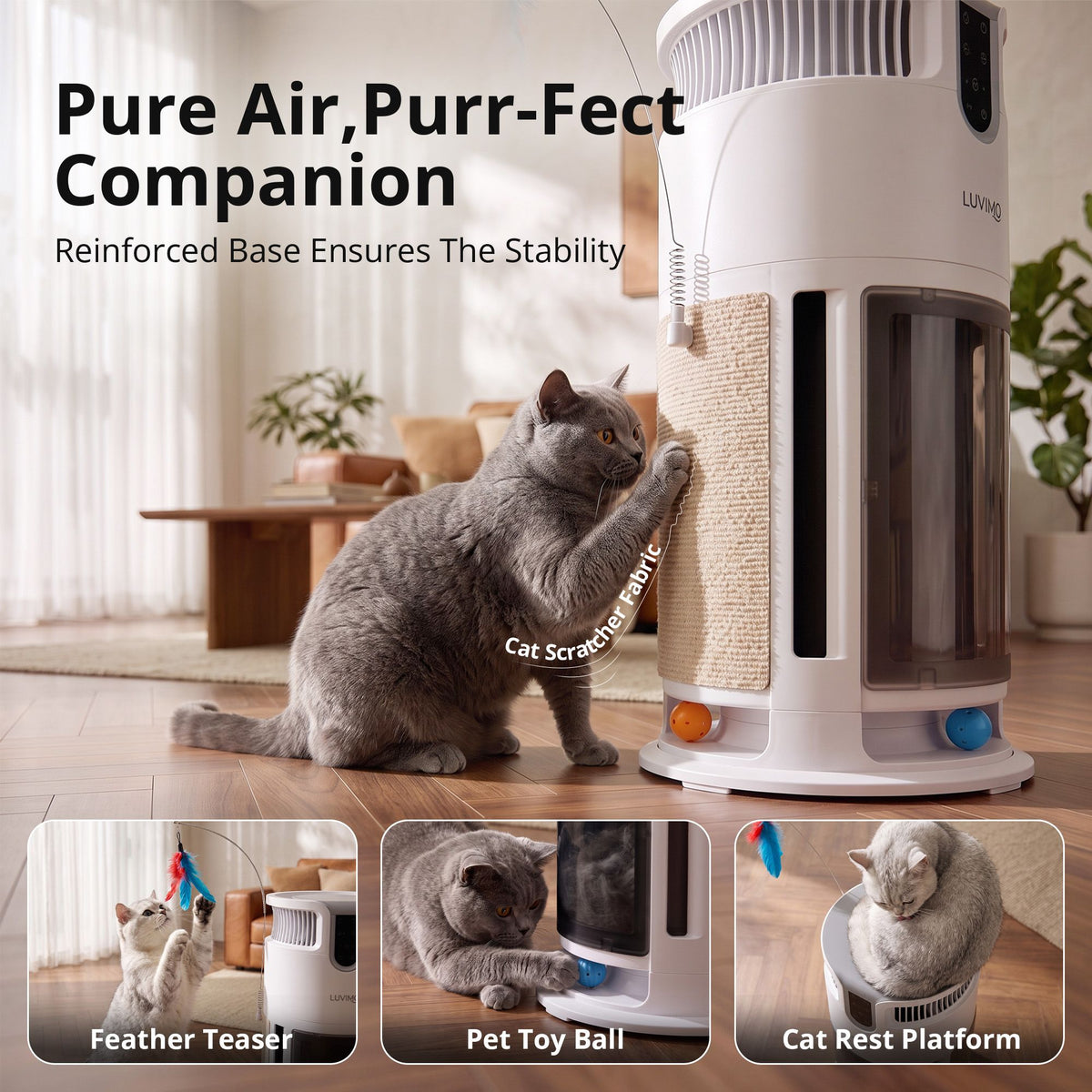 LUVIMO Pet Air Purifier H13 HEPA Smart Air Cleaner CADR 350 w/ Cat Toys for Home