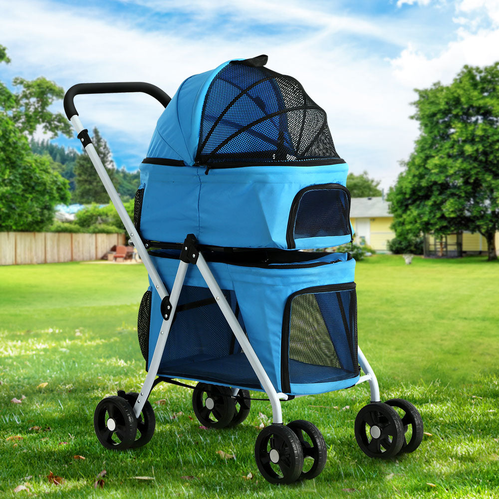 i.Pet Pet Stroller Dog Pram Large Cat Carrier Travel Foldable 4 Wheels Double