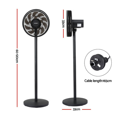 Devanti Pedestal Fan with Remote, 7 Speeds 3 Heights DC Motor, Black