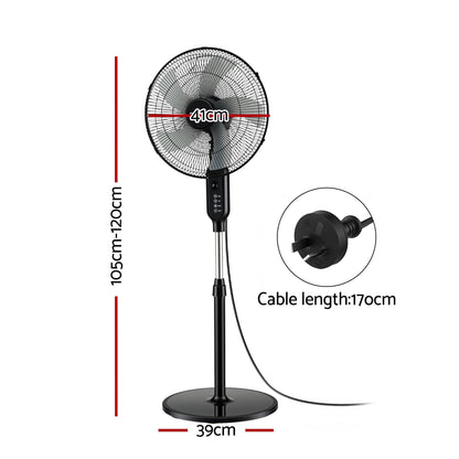 DEVANTI 16" Pedestal Fan with Remote 3 Speeds 8H Timer, Black
