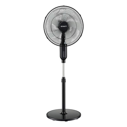 DEVANTI 16" Pedestal Fan with Remote 3 Speeds 8H Timer, Black